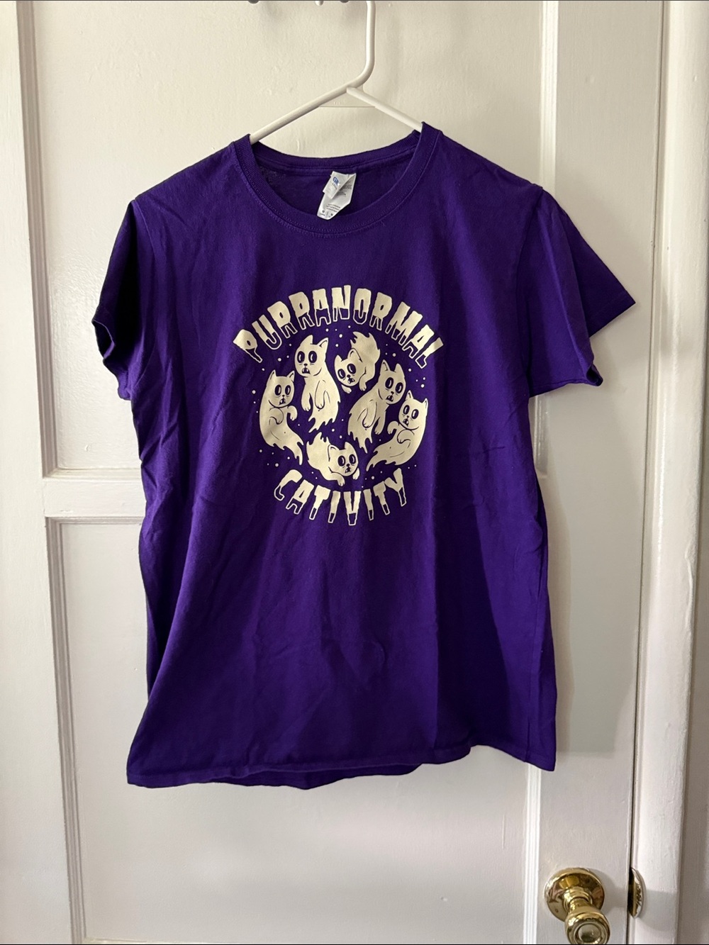 Gildan Purple 'Purranormal Cativity' Graphic Tee Women’s NWOT 100% Cotton